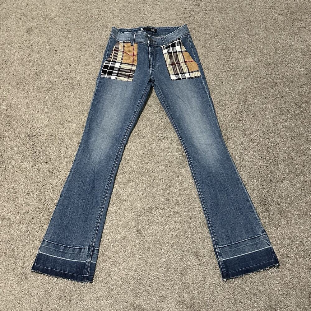 Kut from the Kloth‎ 0 Jeans Lindsey Plaid Pockets Raw Hem Mid Wash Blue